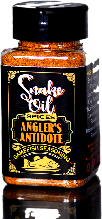 A jar of Snake Oil Spices Angler’s Antidote