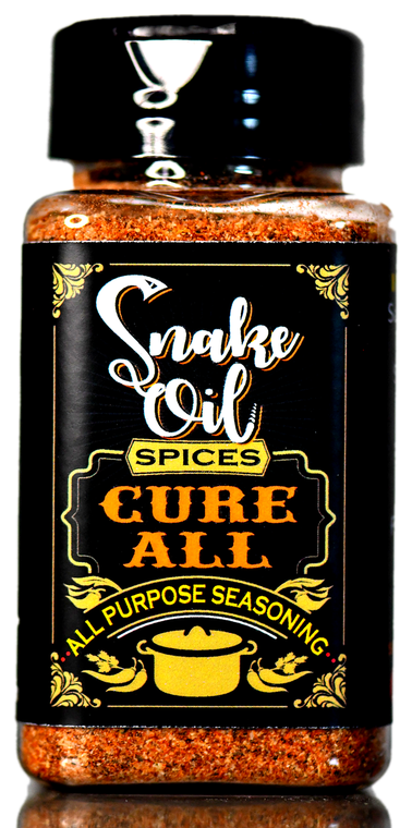 A jar of Snake Oil Spices Cure All