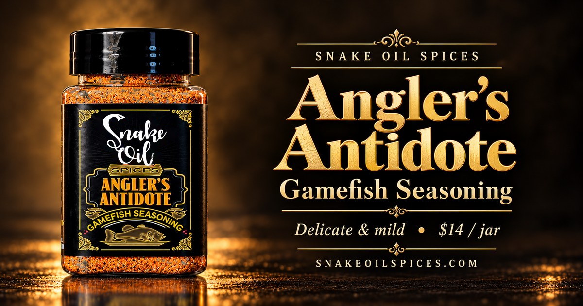 Angler’s Antidote jar, gamefish seasoning: delicate and mild, $14 a jar