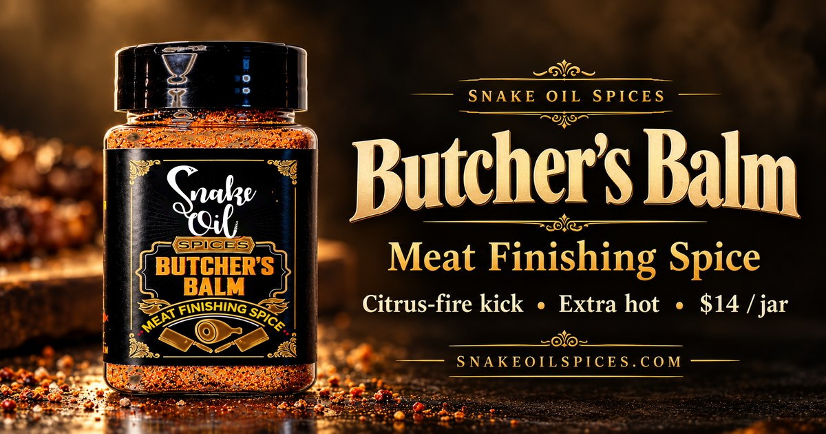 Butcher’s Balm jar, meat finishing spice: citrus-fire kick, extra hot, $14 a jar